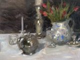 Still life with Silver and Tulips