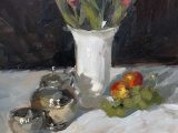 Tulips, Silver and Fruit. SOLD•