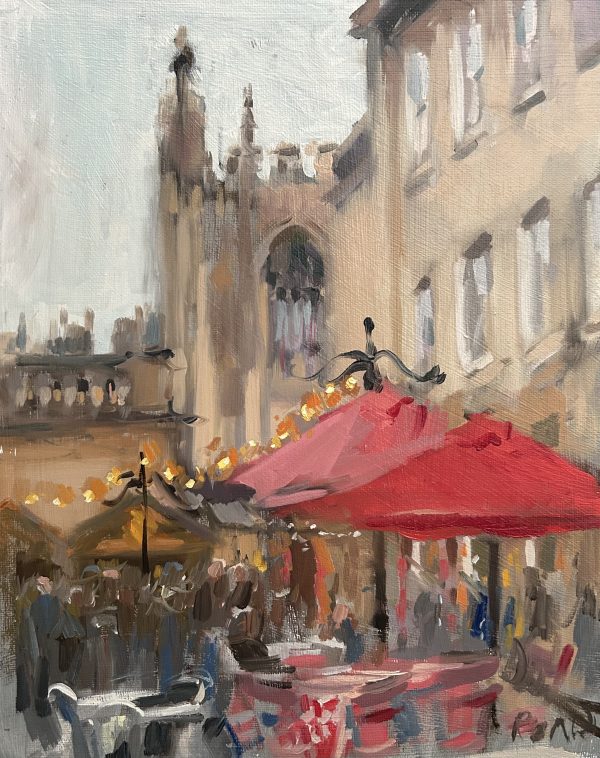 Red Umbrellas near the Abbey