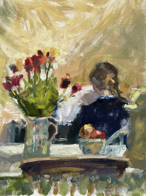 Practicing piano and tulips