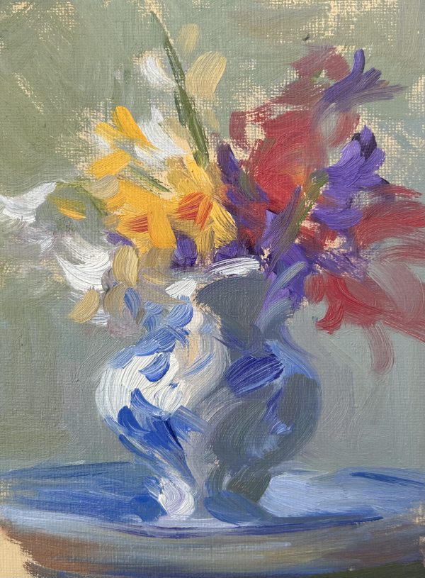 Spring Blooms in Milk Jug (oil sketch)