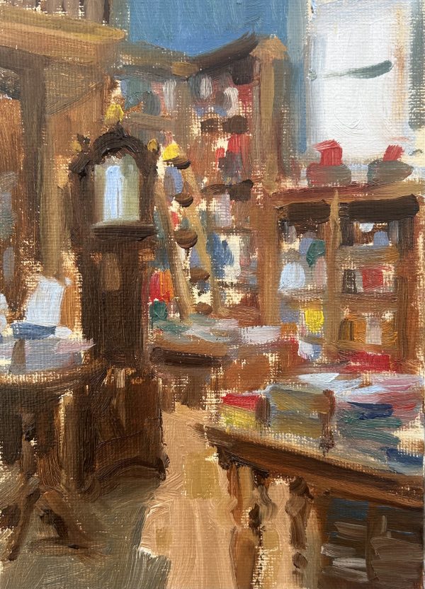 Grandfather Clock at Toppings (mini oil sketch)