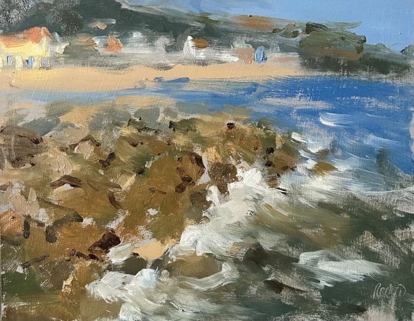Crashing waves at Lyme Regis, oil sketch