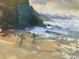 Surfers at Porthtowan (oil sketch)