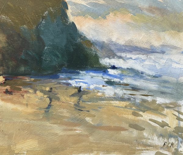Surfers at Porthtowan (oil sketch)