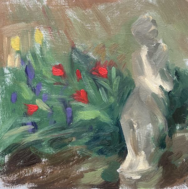 Diana by the tulips (oil sketch)