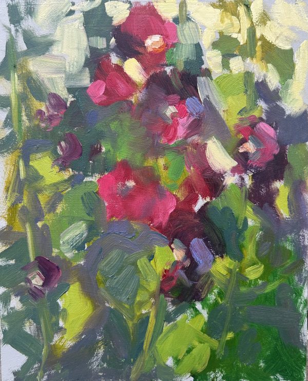 Hollyhocks, evening