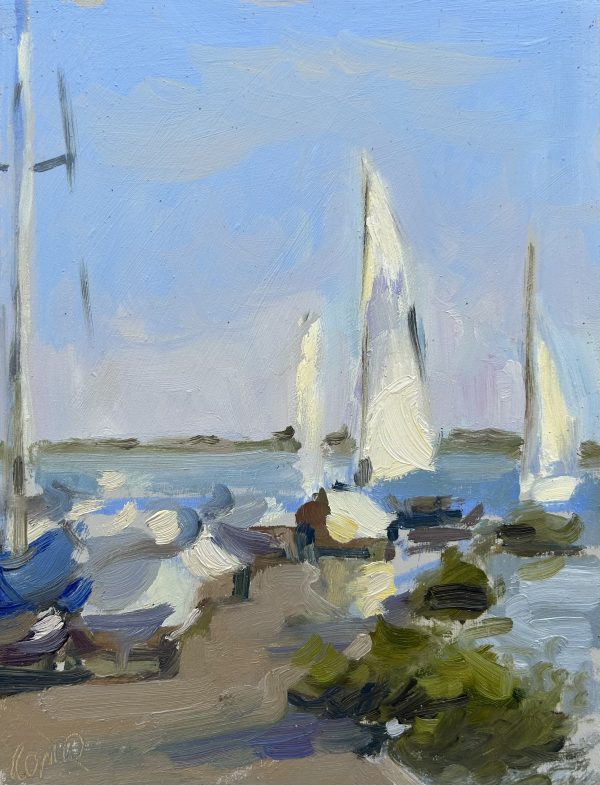 Early Morning Sail at Brancaster Staithe (oil sketch)<br>sold<span style="font-size: 30px; color: #ff000c;">•</span