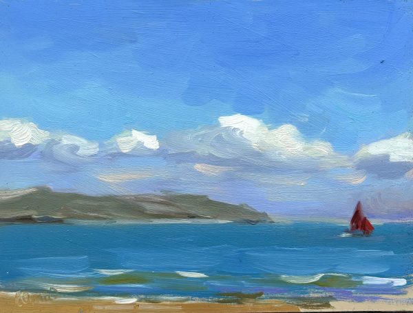 Red Sail at Saundesfoot (oil sketch)