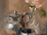 Silver Teapot and Pink Rose